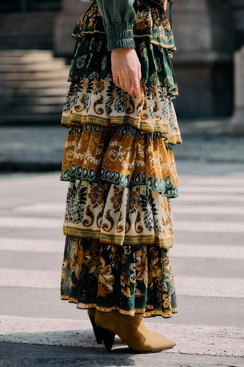 Green Ayla Mixed Scarves Layered Maxi Skirt 4