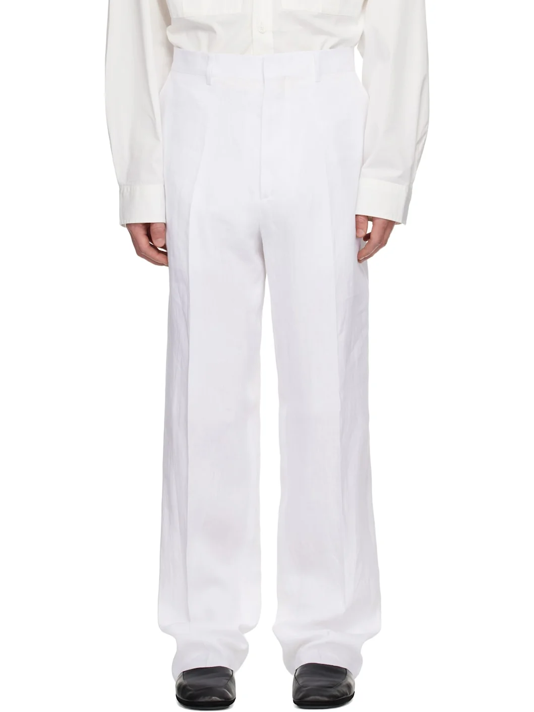 White Tailored Twist Linen Cloth Trousers - 1