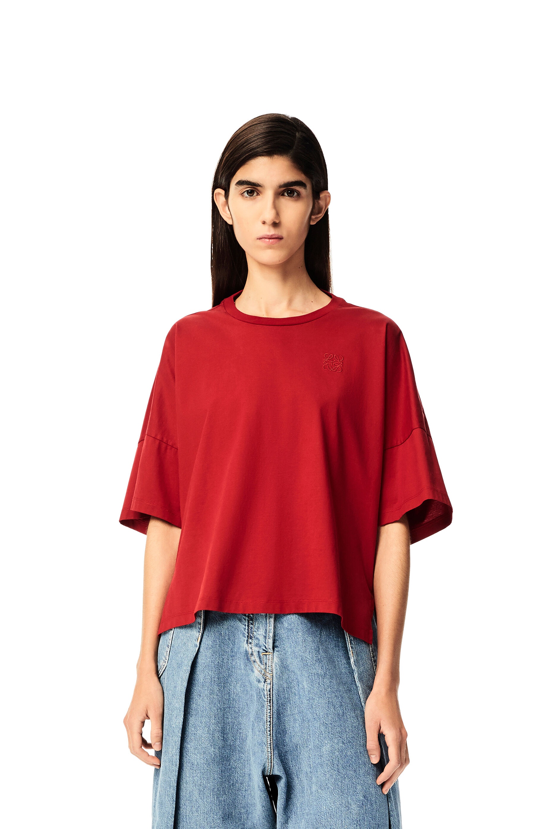 Anagram embroidered cropped t-shirt in cotton - 3