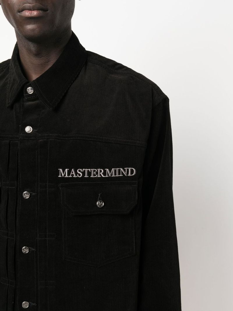 logo-print velvet shirt jacket - 5