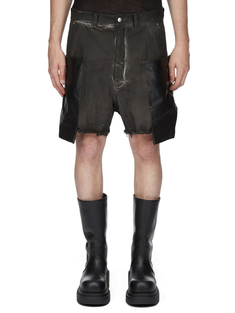 Stefan Straight-Leg Leather and Denim Shorts 1