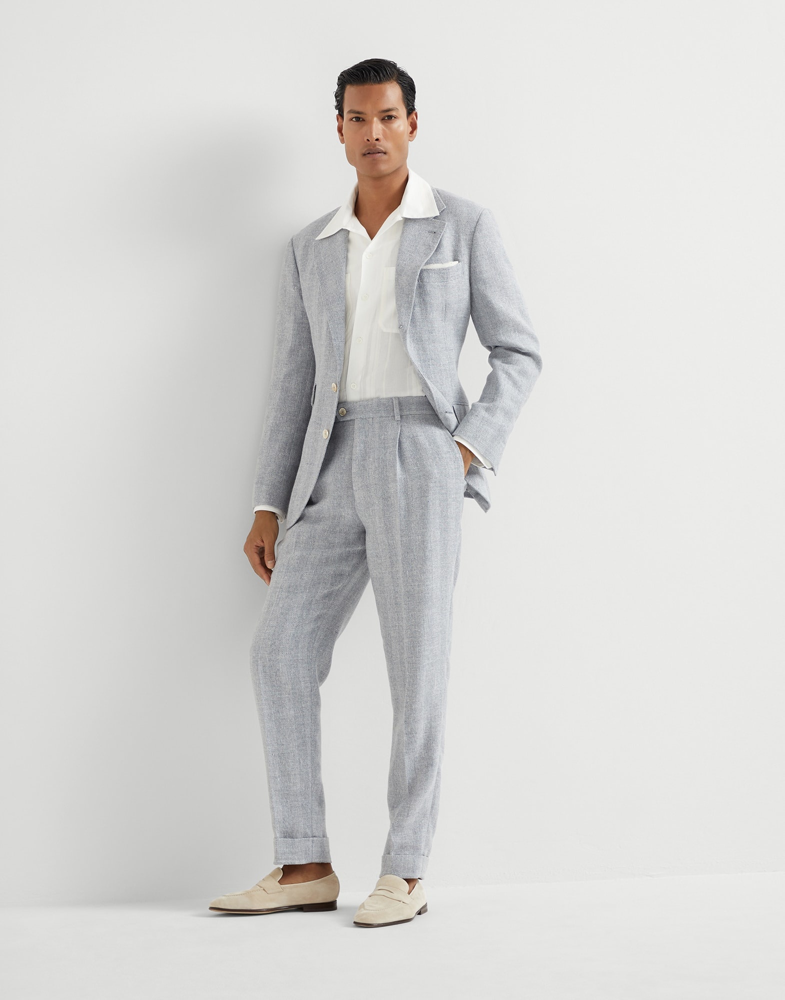 Linen, silk, wool and cotton textured stripe diagonal deconstructed Cavallo blazer - 5