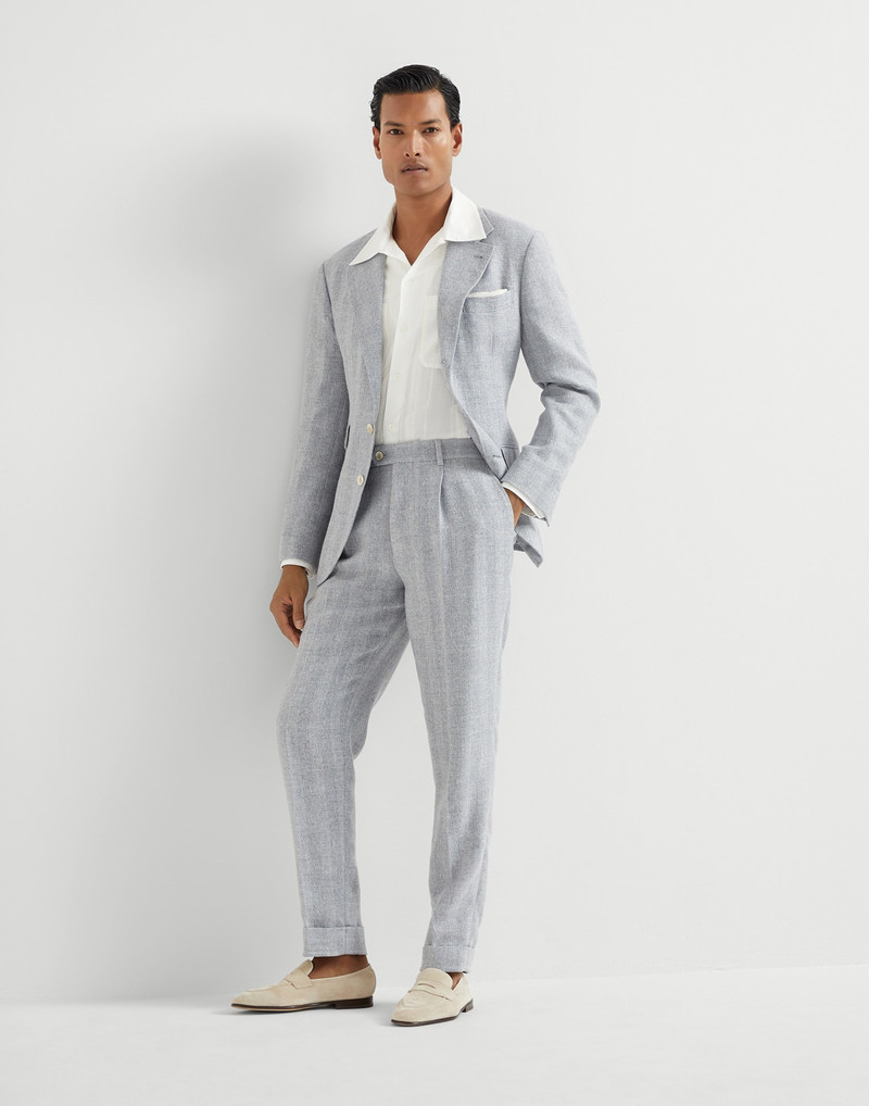 Linen, silk, wool and cotton textured stripe diagonal deconstructed Cavallo blazer 5