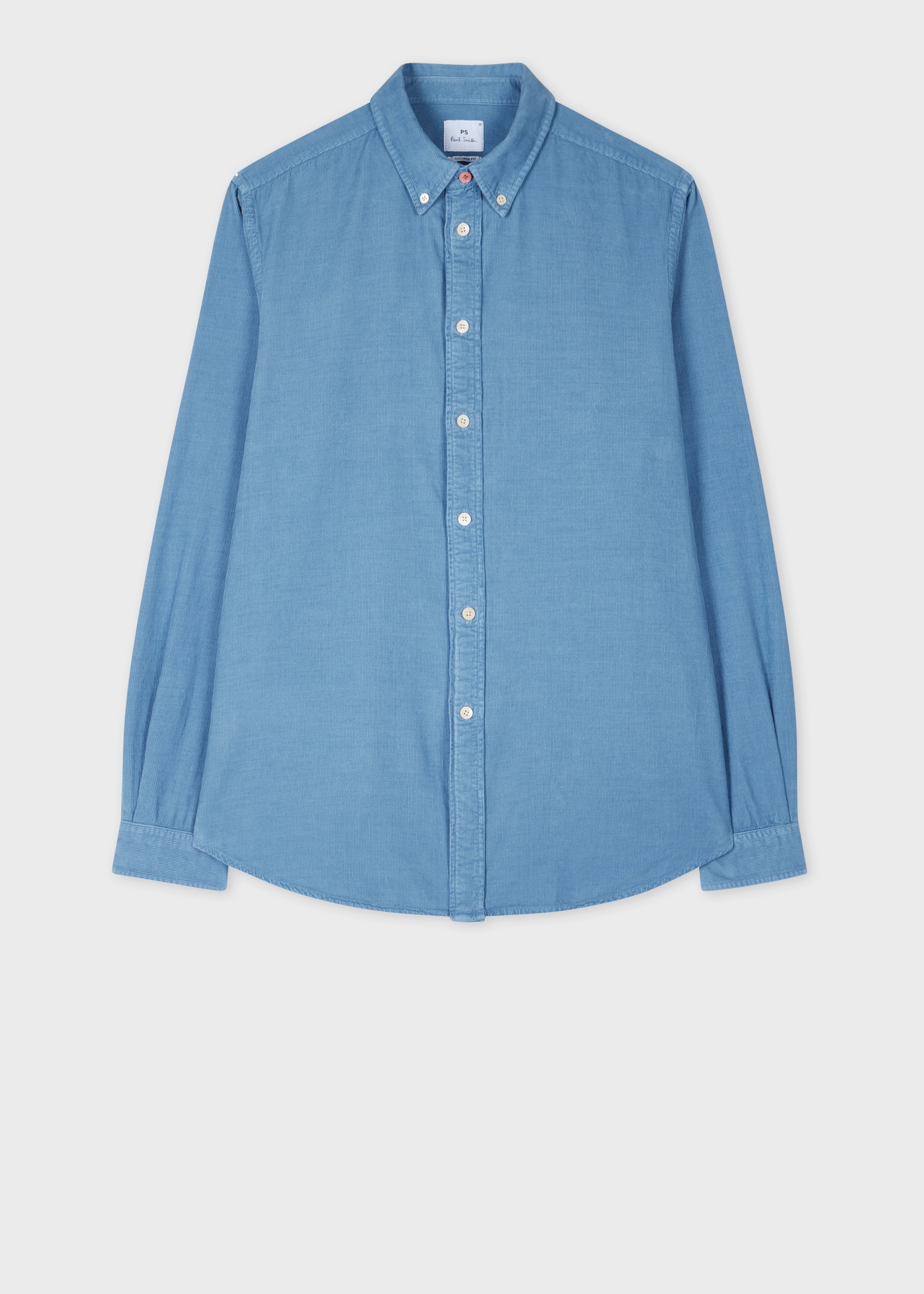 Tailored-Fit Pale Blue Corduroy Button-Down Shirt - 1