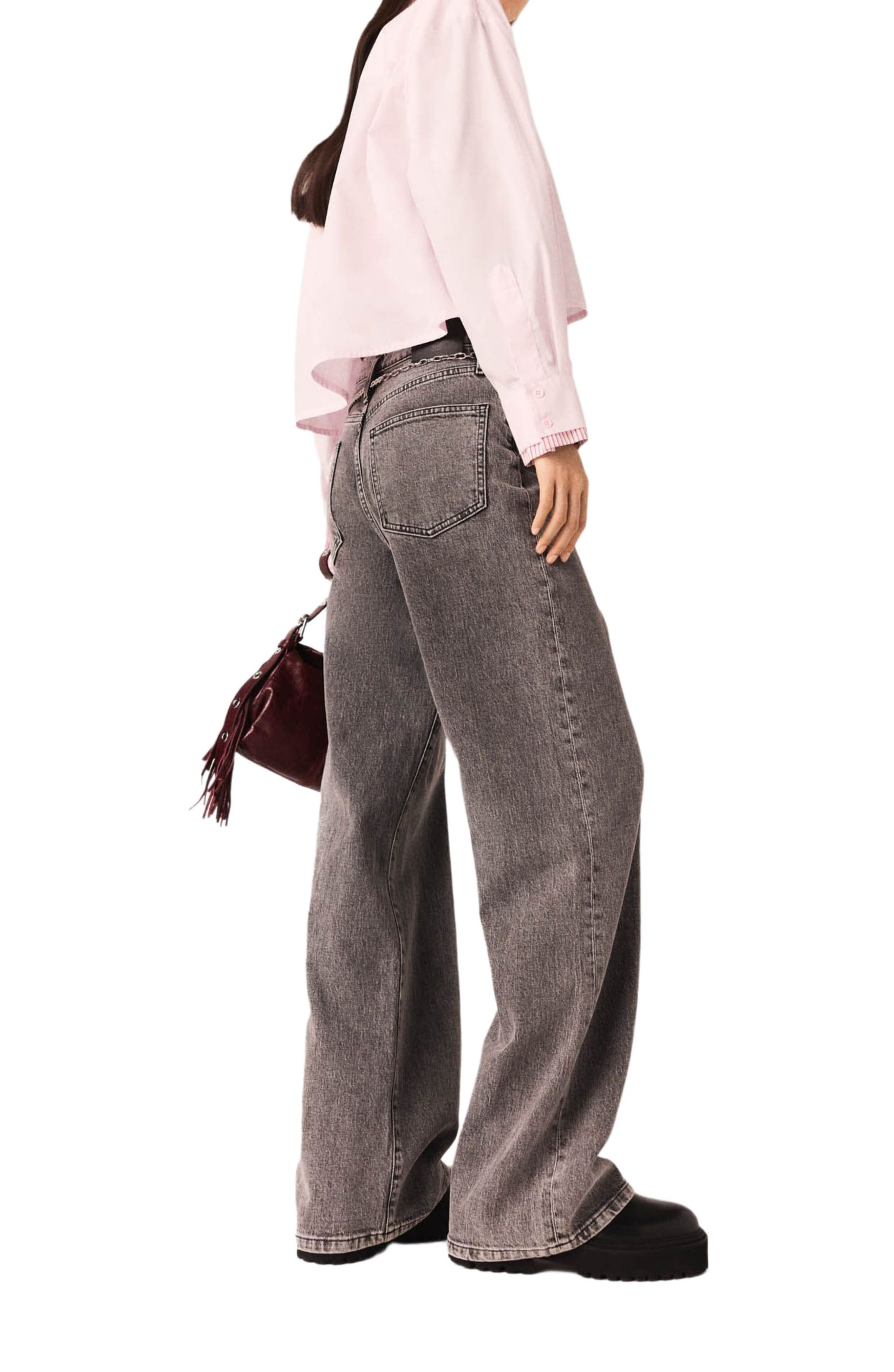 maje Wide-leg jeans with chain-link belt in Grey at Nordstrom - 3