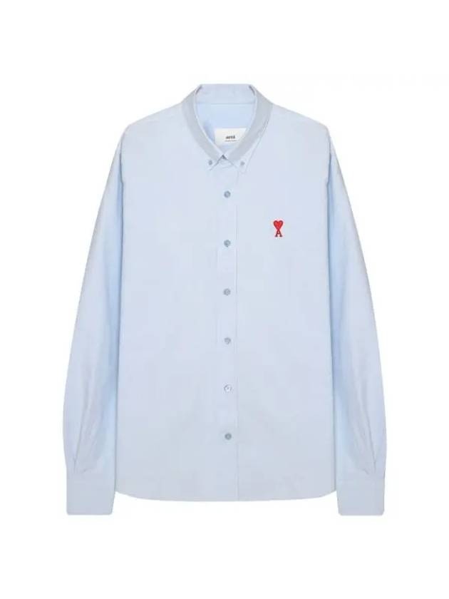 Heart Logo Oxford Button Down Long Sleeve Shirt Sky Blue - 1