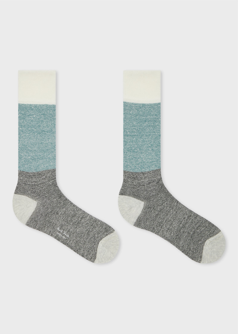 Paul Smith White and Teal Linen-Blend Socks outlook