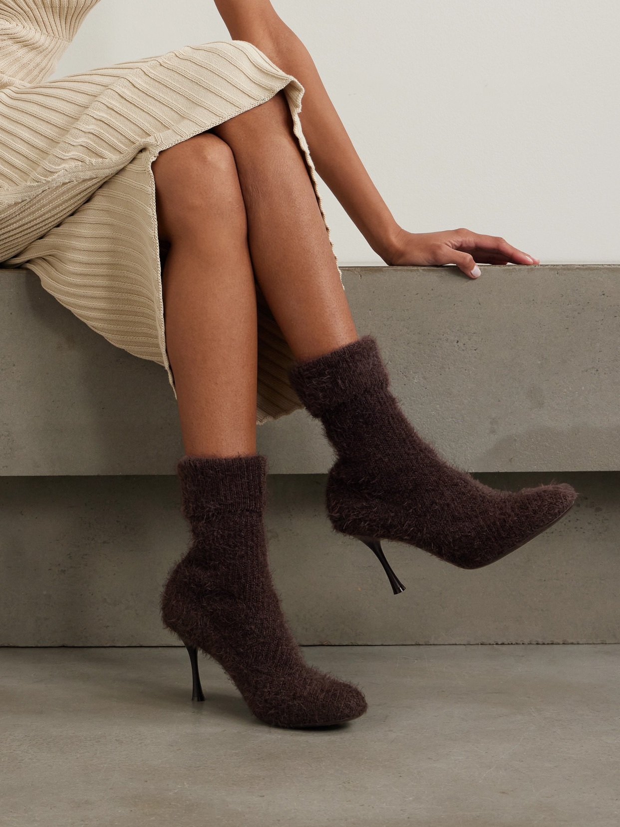 Aspen 95 Brushed Ribbed-knit Ankle Boots - 2