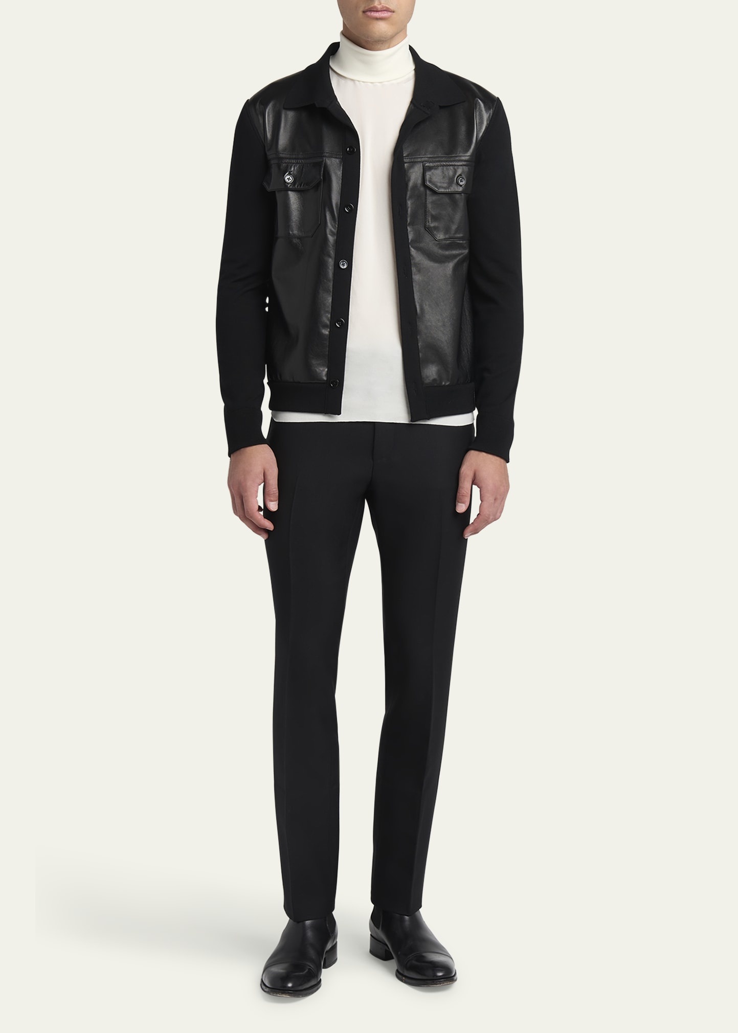 Men's Leather and Wool Overshirt - 2