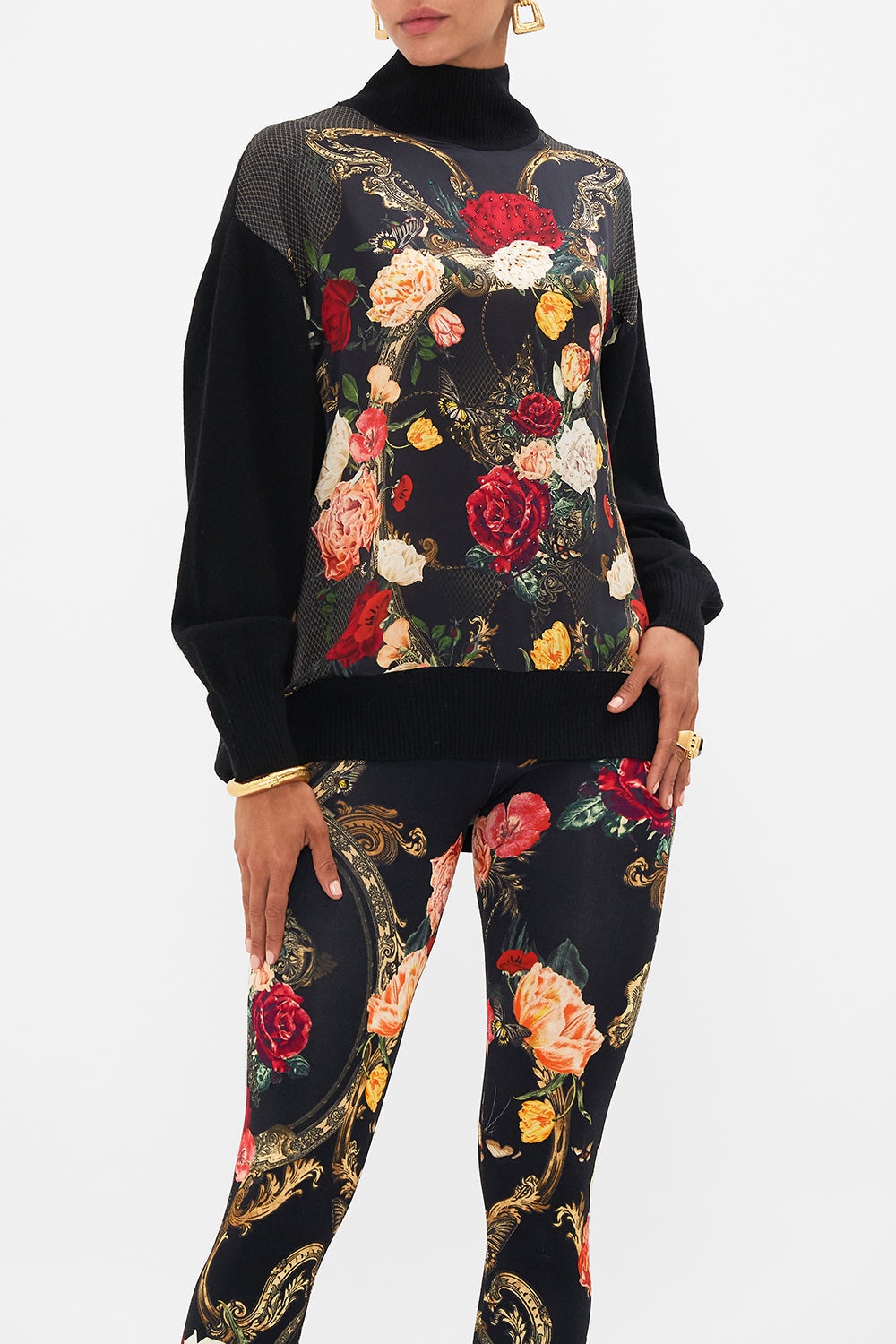 SILK FRONT TURTLE NECK KNIT - 5
