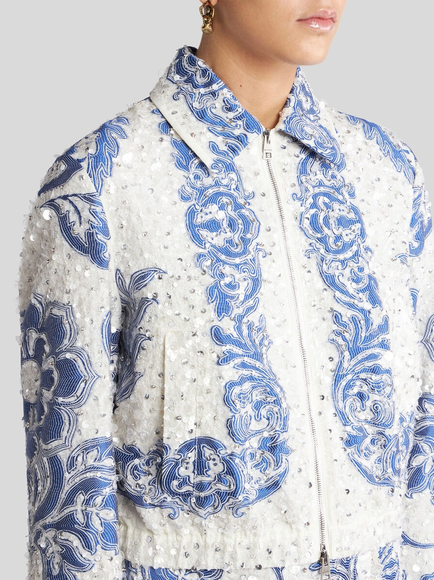 CROPPED BOMBER JACKET WITH SEQUIN EMBROIDERY - 2