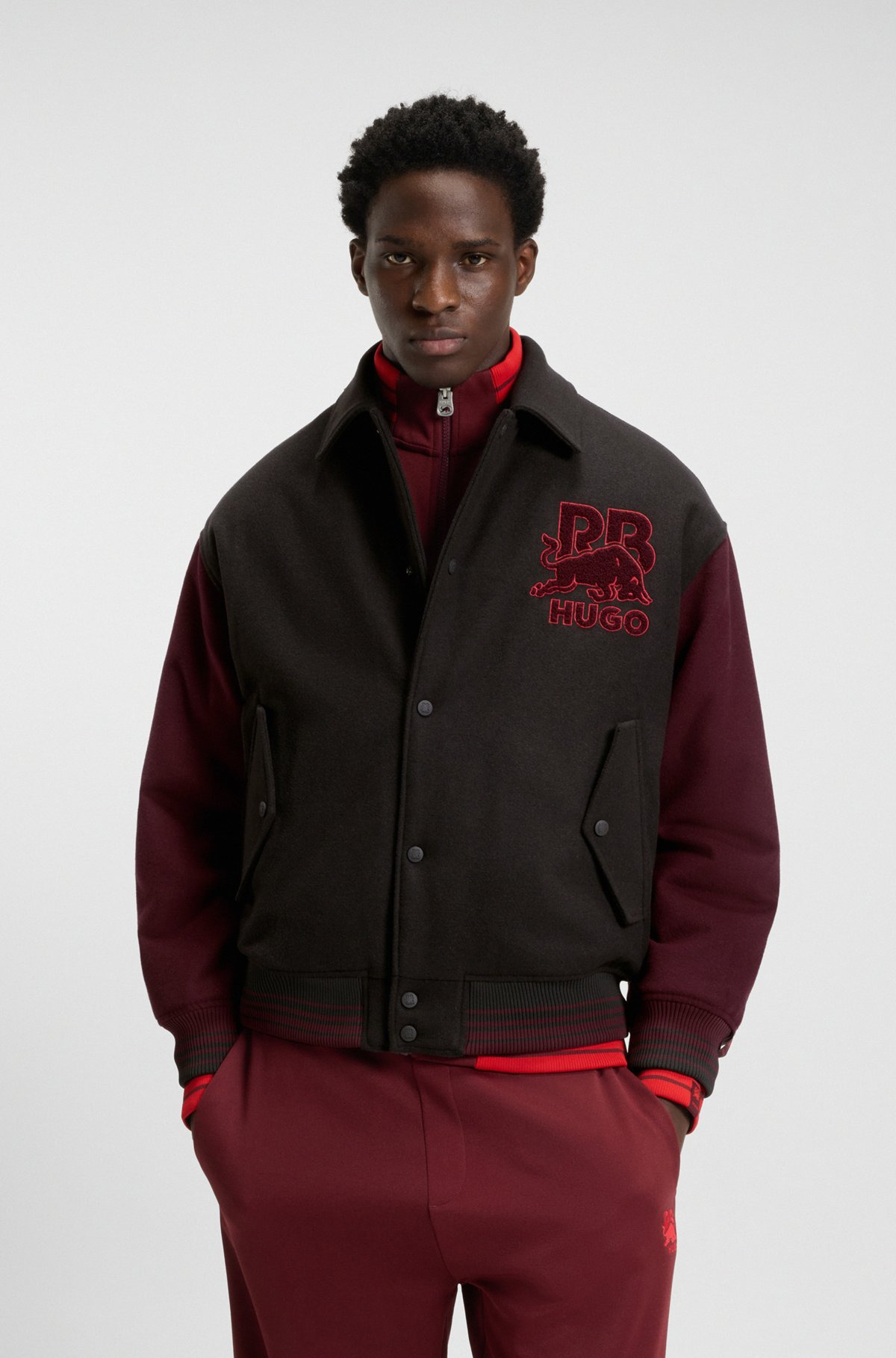 HUGO X RB REGULAR-FIT VARSITY-STYLE JACKET WITH BULL GRAPHICS - 2