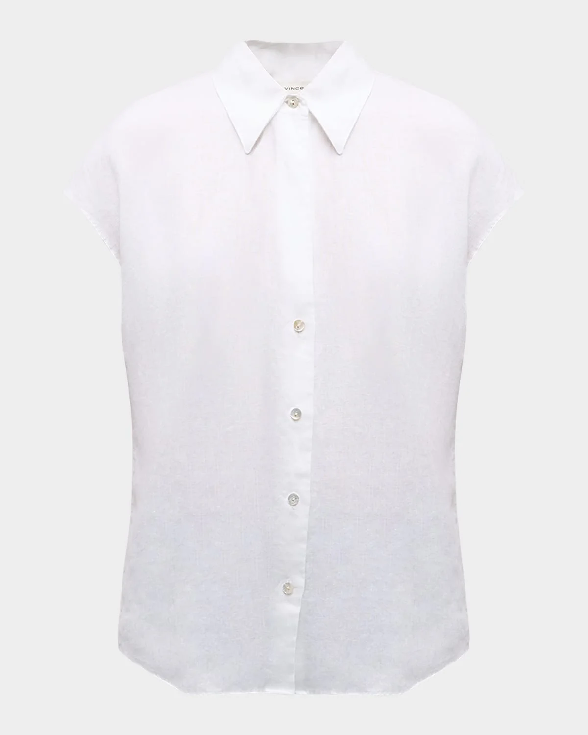 Cap-Sleeve Linen Button-Front Blouse - 1