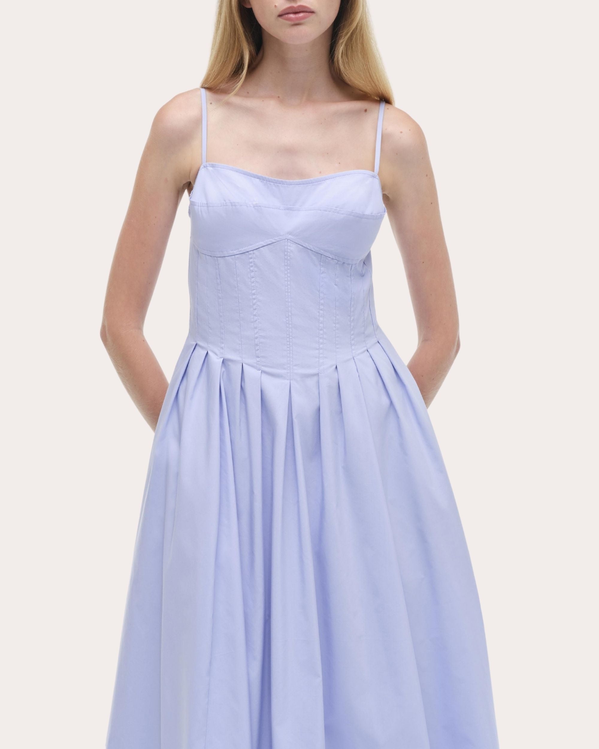 Kittiya Poplin Pleated Bustier Midi Dress - 4