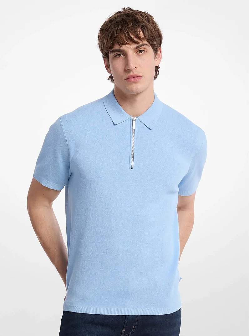 Cotton Zip-Up Polo Shirt - 1