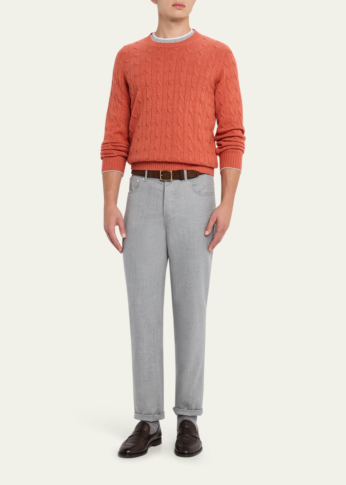 Men's Cashmere Cable Knit Crewneck Sweater - 2