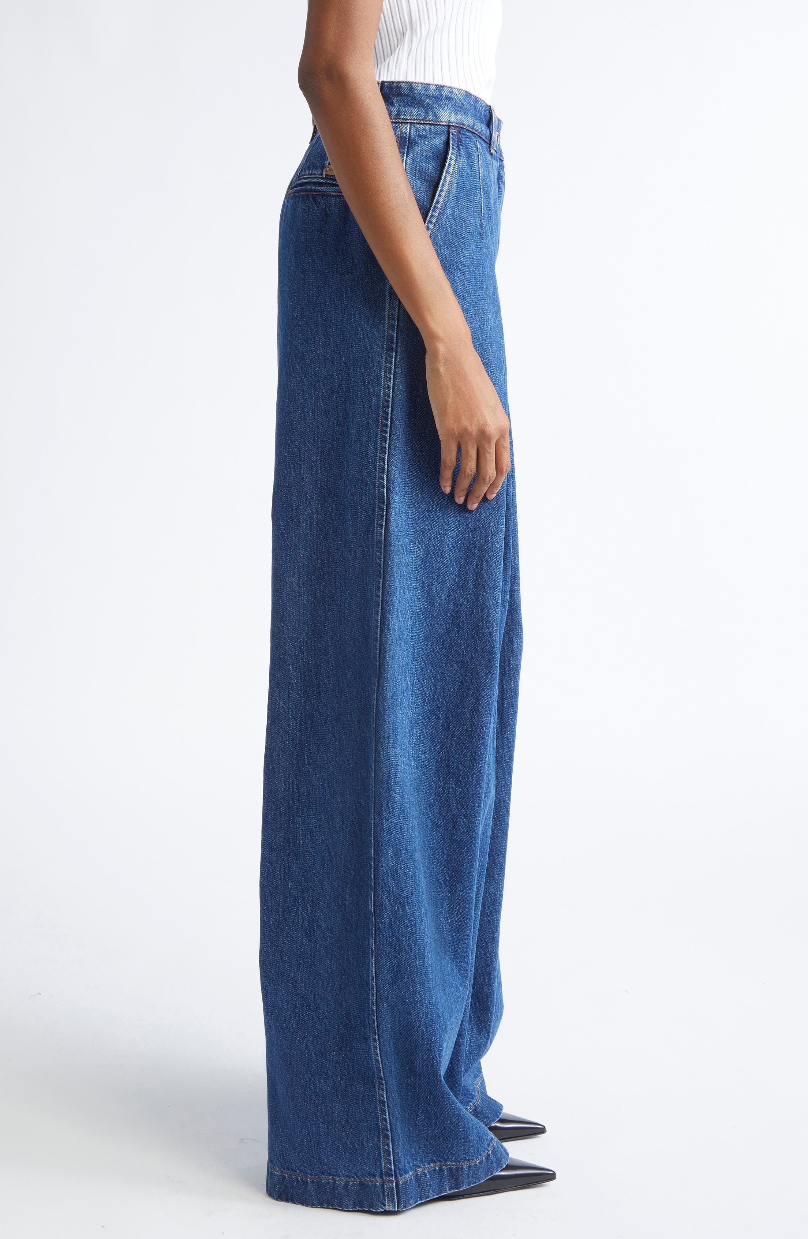 Dolce&Gabbana Pleated High Waist Wide Leg Denim Trousers in S9001 Blue at Nordstrom - 4