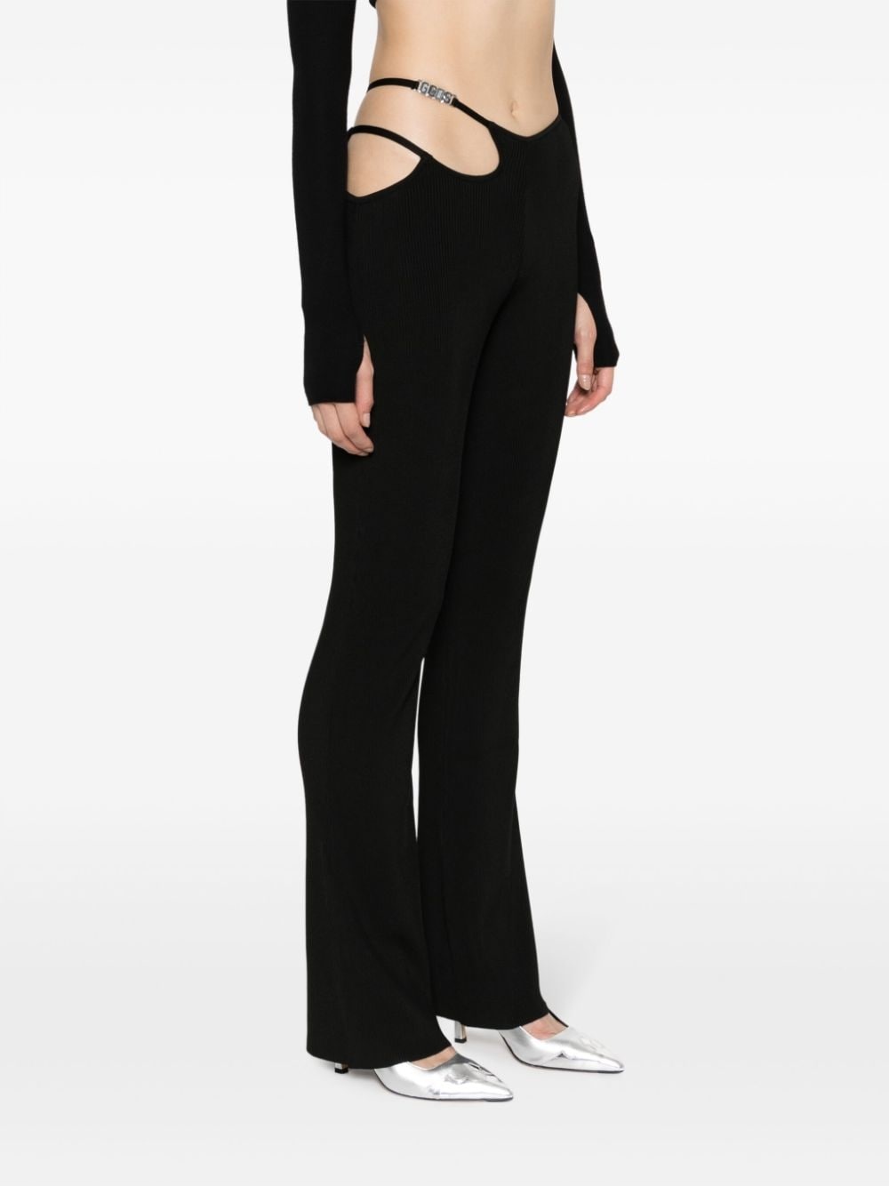 ribbed-knit cut-out trousers - 3