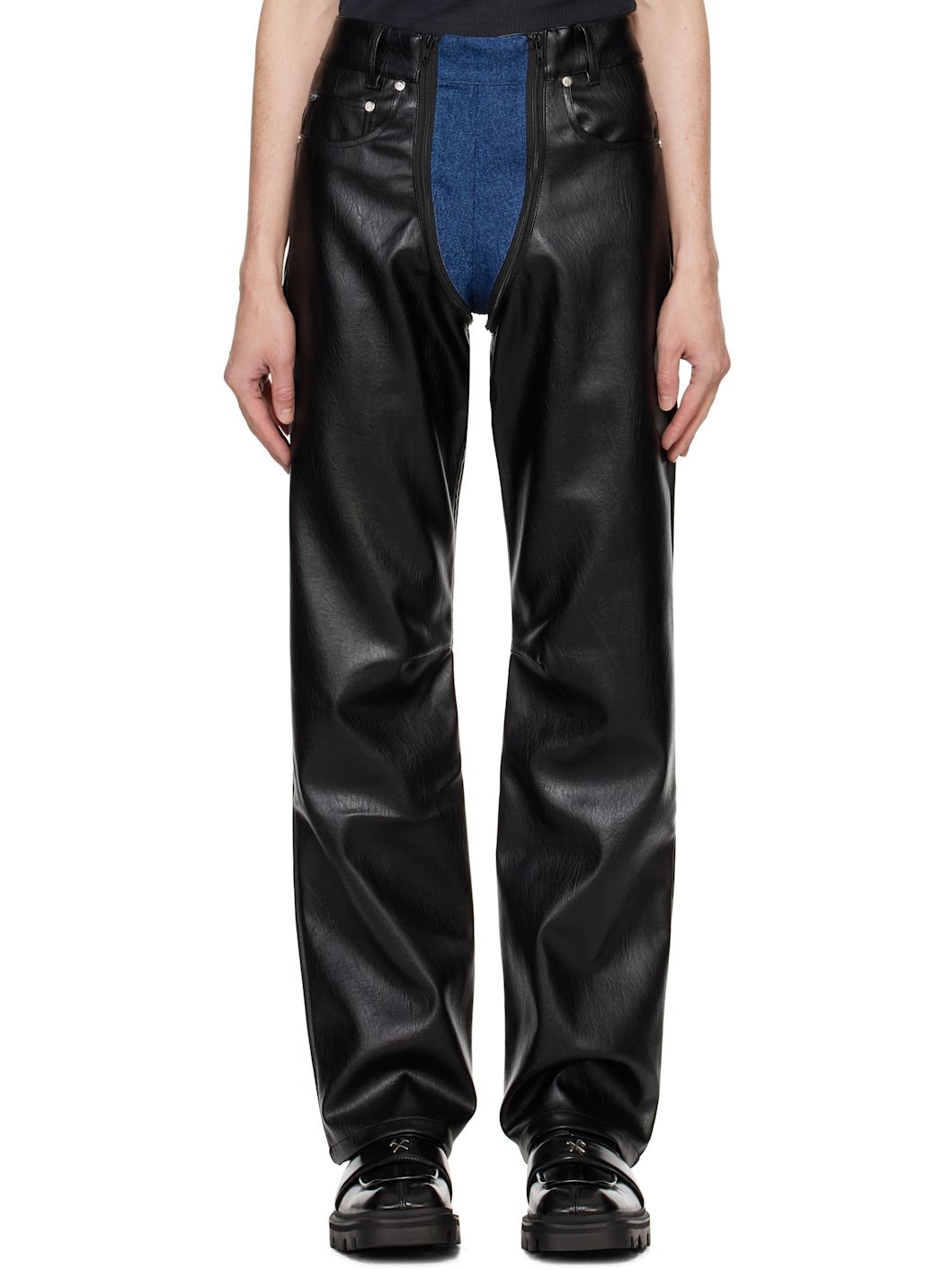 Black & Blue Lata Faux-Leather Denim Jeans - 1