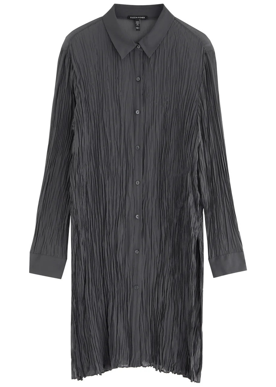 Eileen Fisher Semi-sheer Plissé Silk-chiffon Shirt - 1