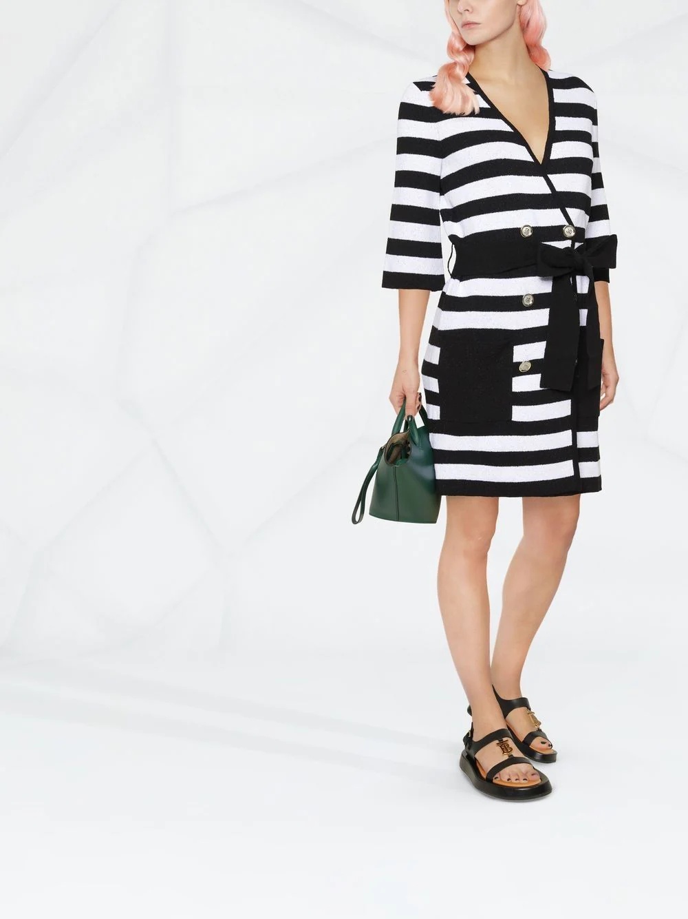 double-breasted stripe-print cardigan - 2
