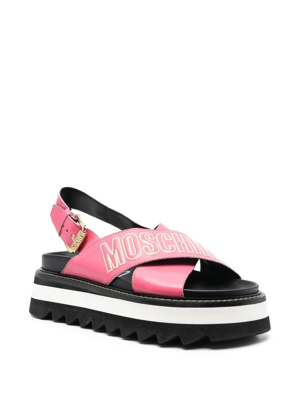 logo-print leather platform sandals - 2