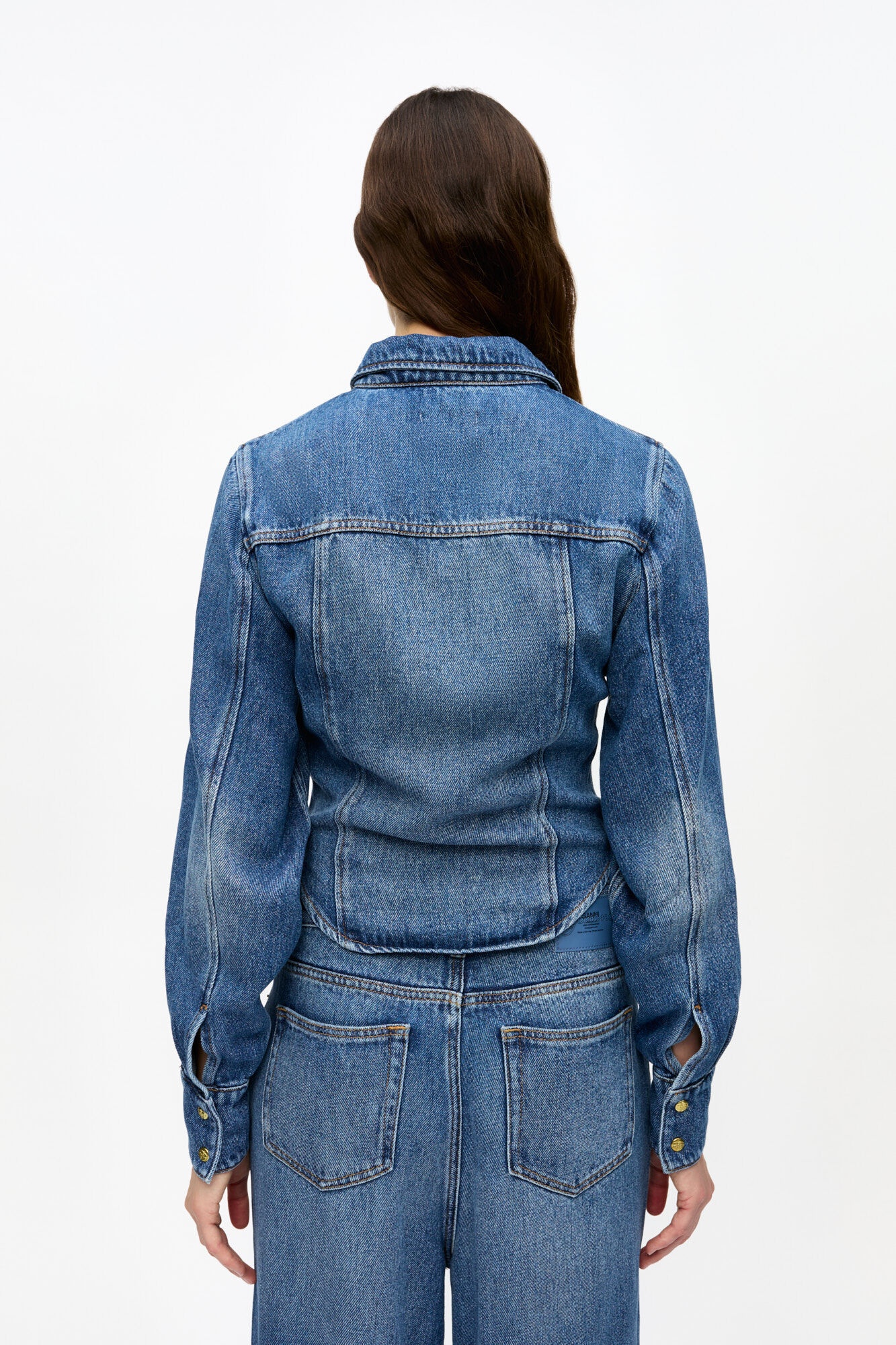 BLUE LIGHT DENIM CORSAGE SHIRT - 4