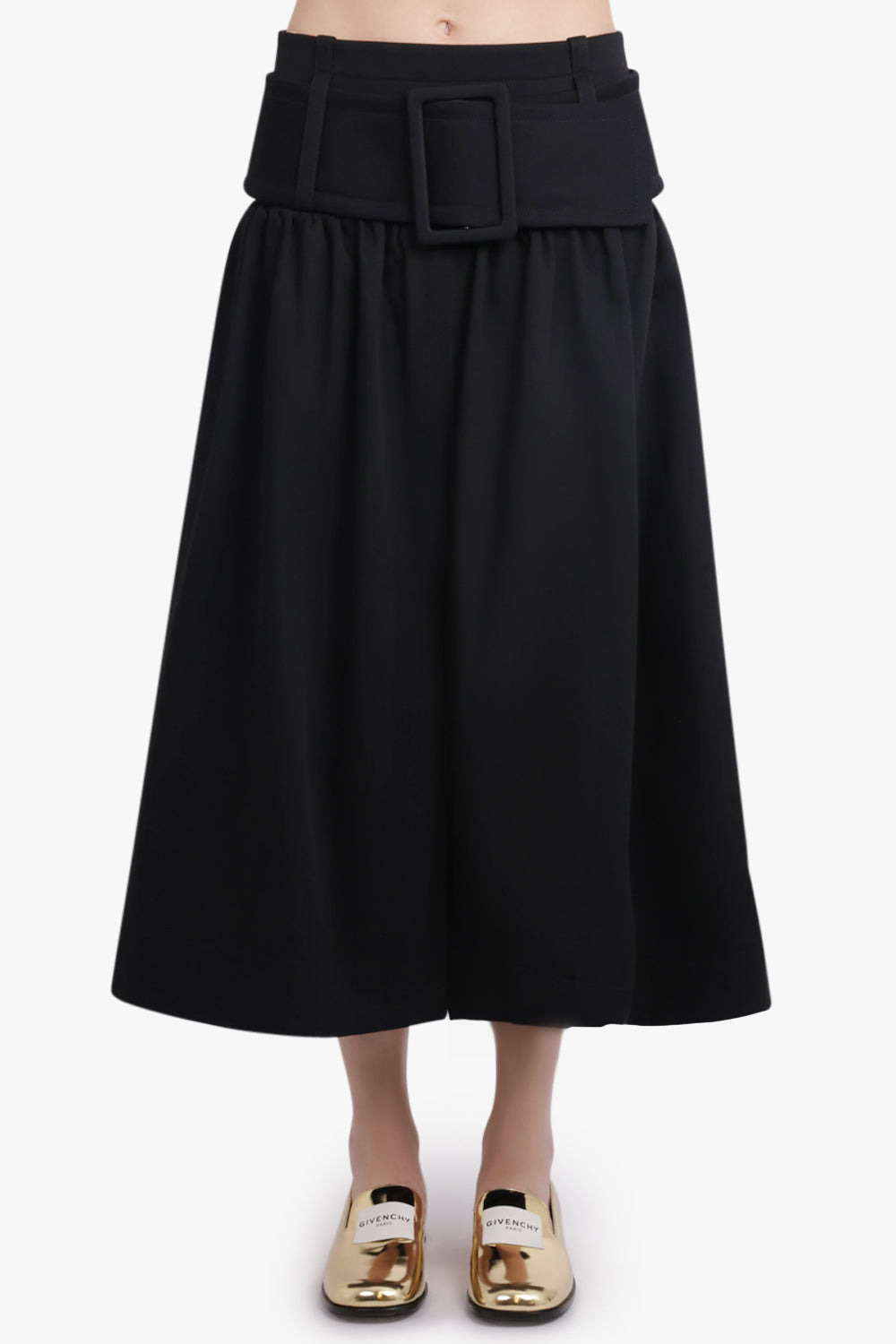 VOLUME MIDI SKIRT WITH BELT DETAIL | BLACK - 3