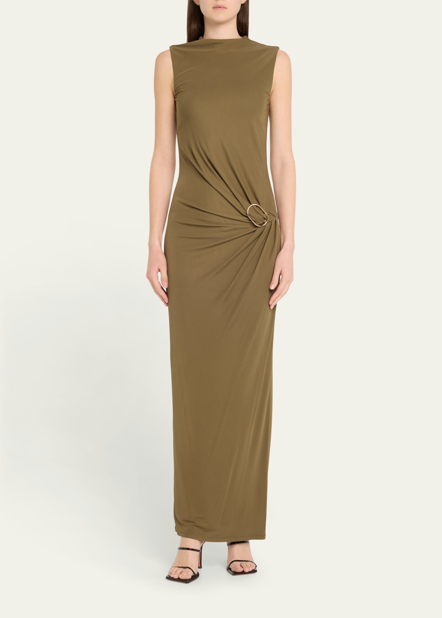 Sleeveless Viscose Knit Maxi Dress with Buckle - 2