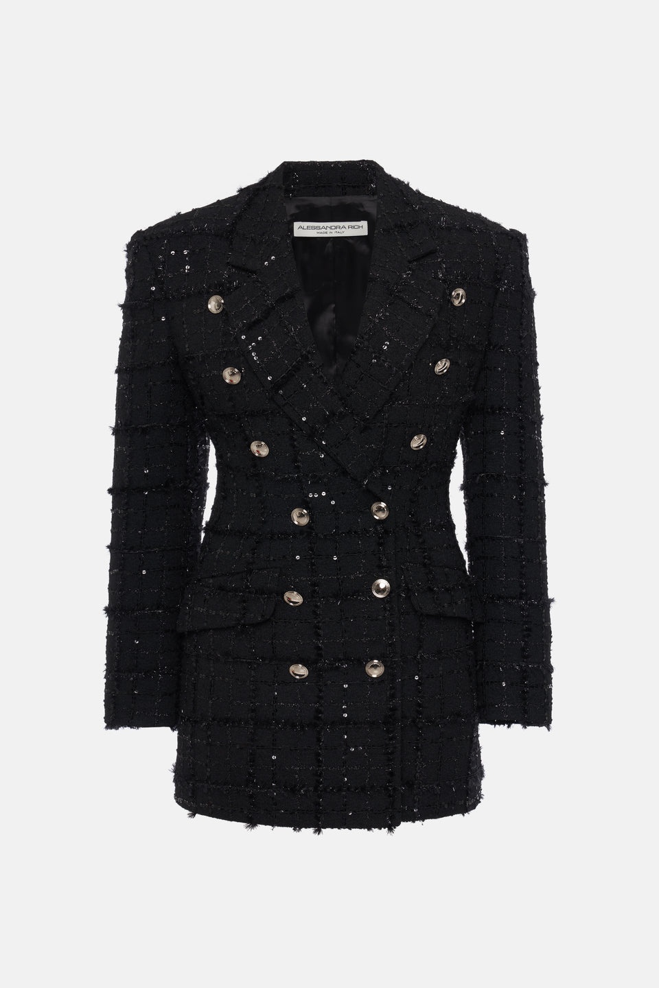 SEQUIN CHECKED TWEED DOUBLE BREASTED JACKET - 1