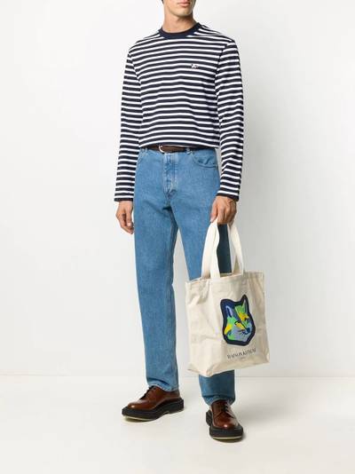 Maison Kitsuné fox-embroidered striped T-shirt outlook