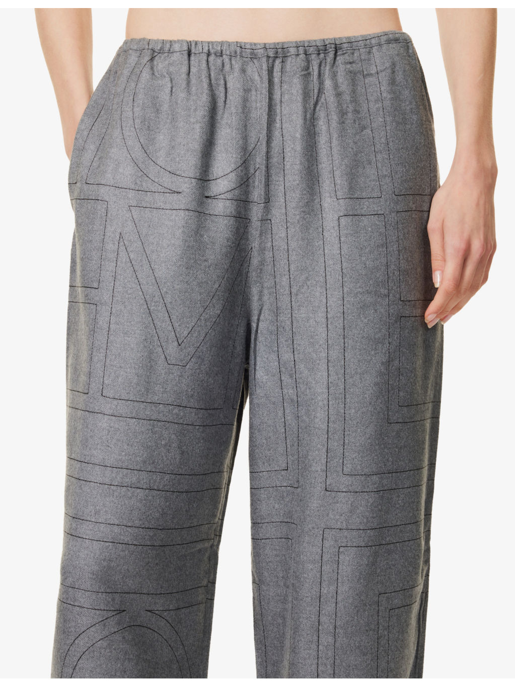 Elasticated-waistband flannel-texture straight-leg mid-rise modal trousers - 5