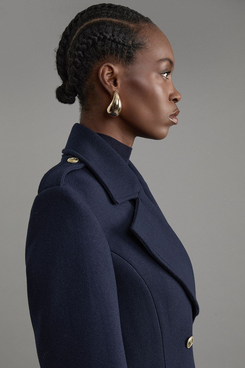Premium Italian Manteco Wool Military Double Breasted Tailored Midi Coat 3