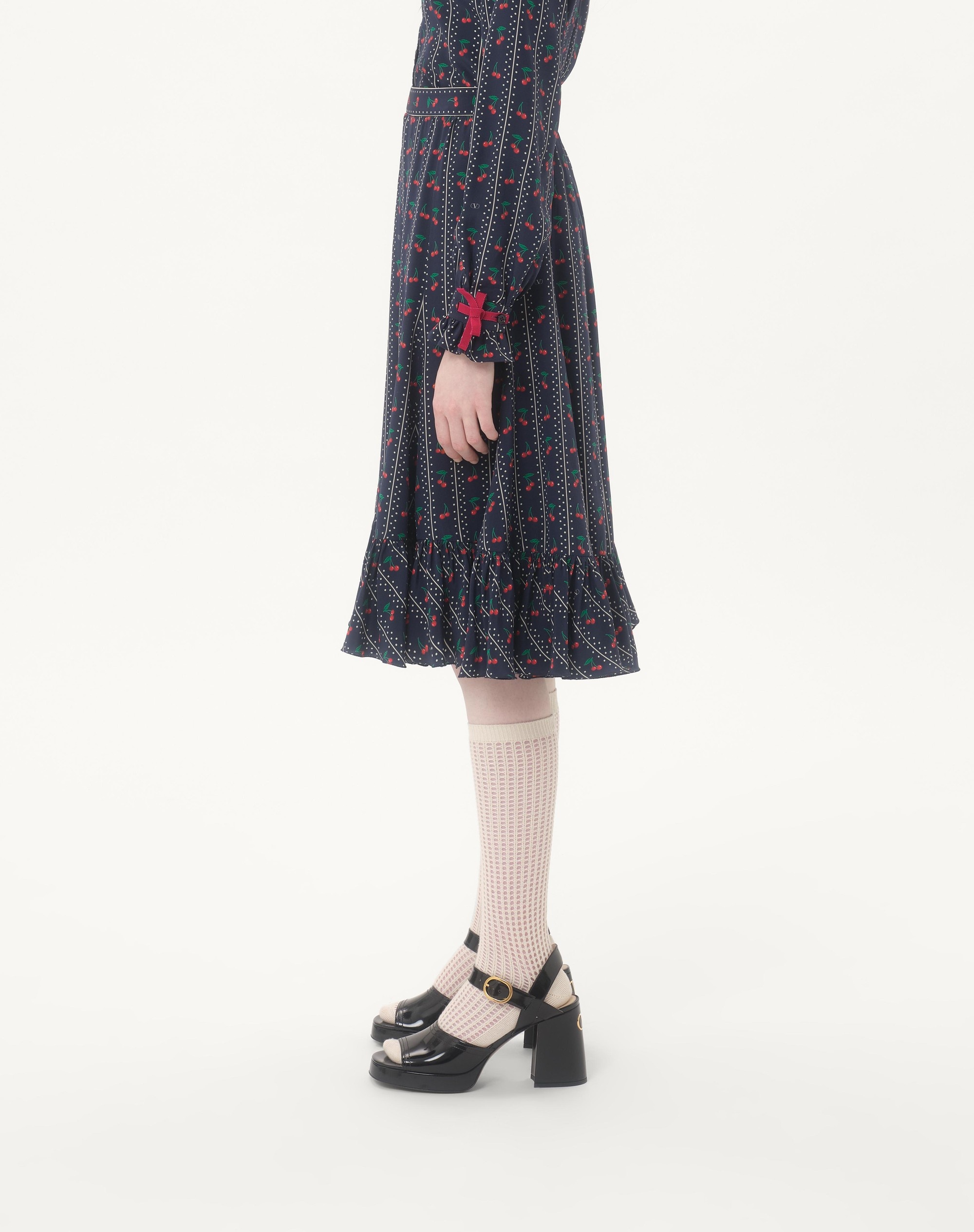 CREPE DE CHINE MIDI SKIRT WITH CHERRYFIC PRINT - 4