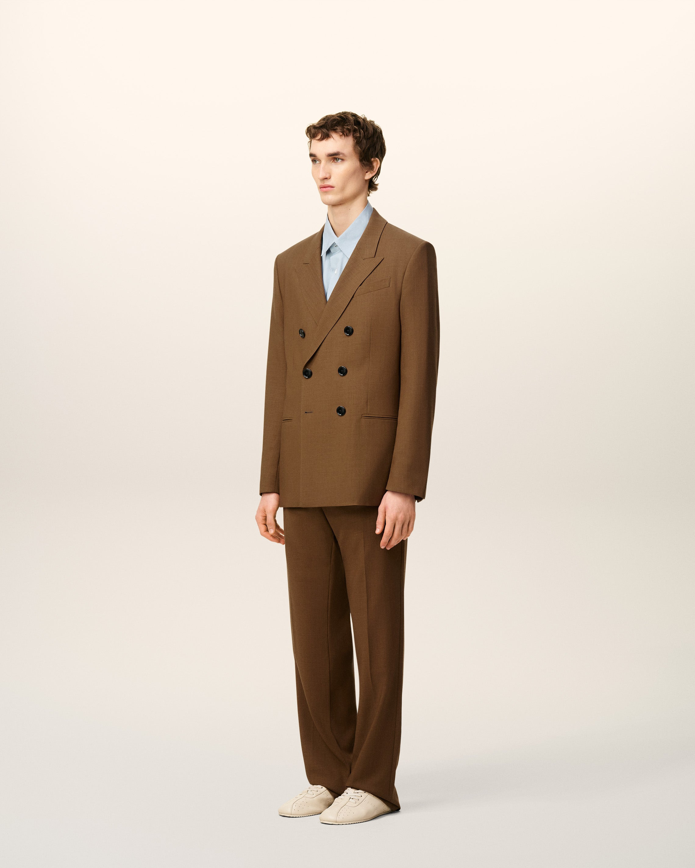 BROWN WOOL DOUBLE BREASTED JACKET - 10