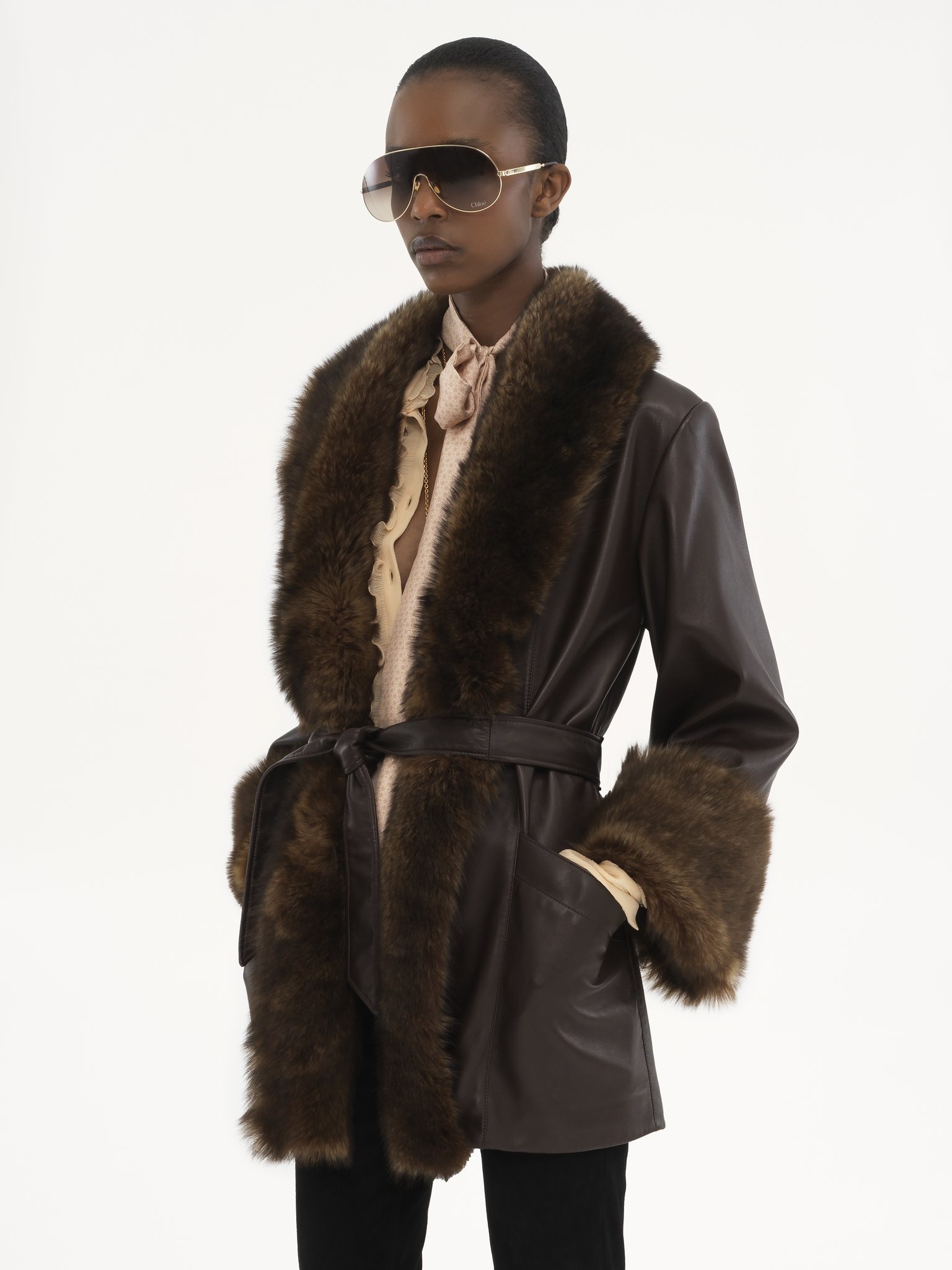 BELTED OVERSIZED COAT IN LEATHER - 4