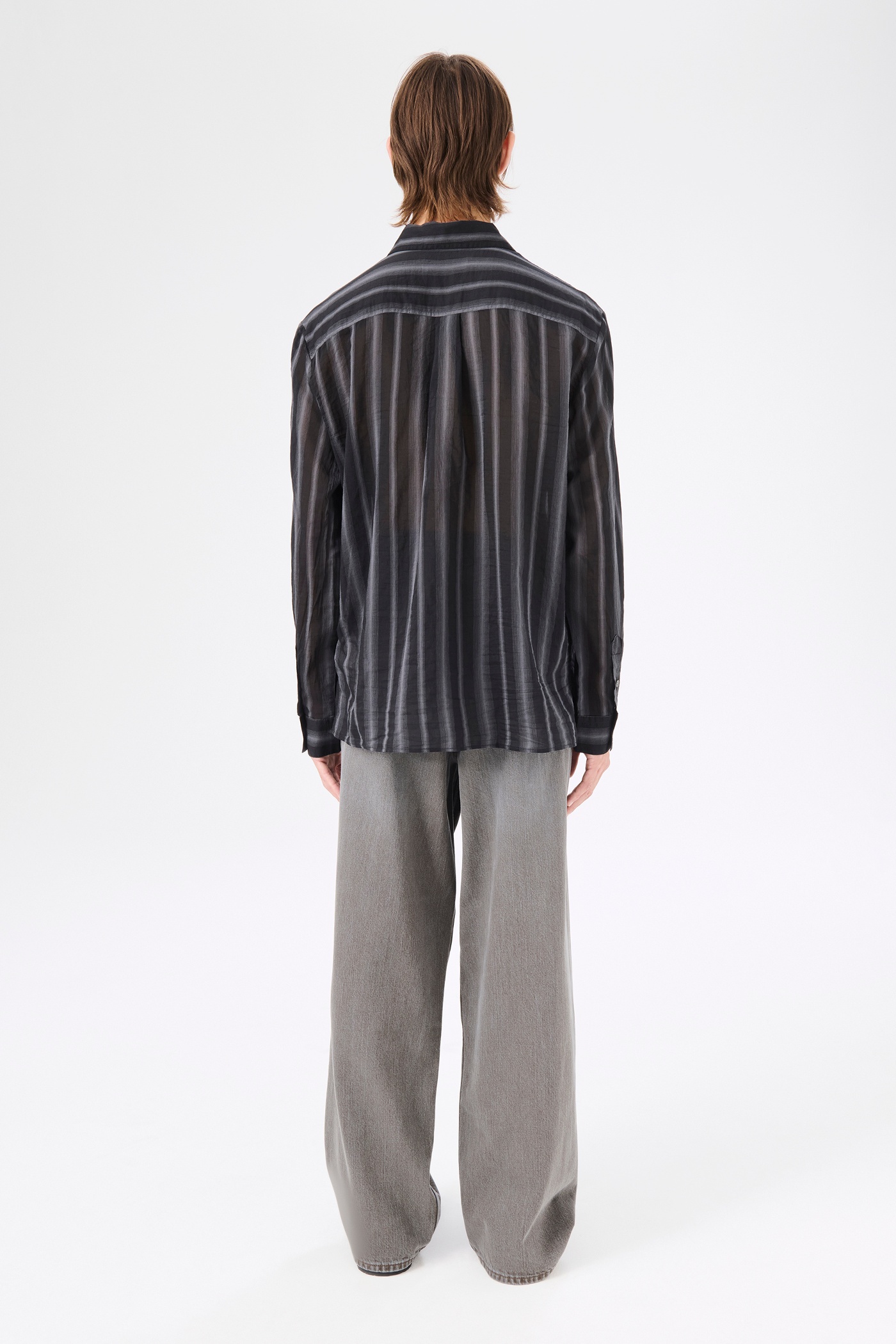 Adorn Shirt Noir Stripe Sheer Cotton Silk - 6