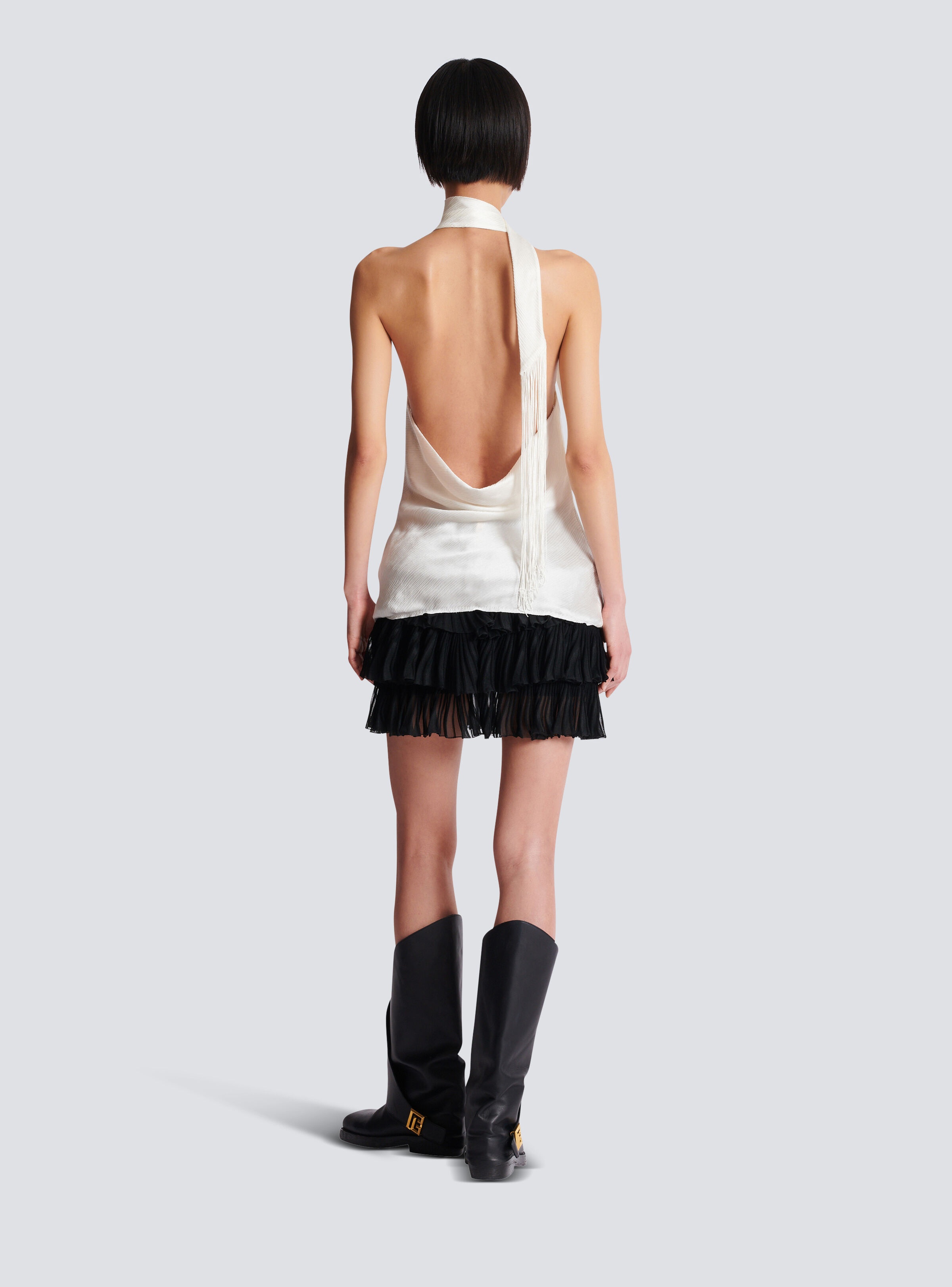 Backless fringed satin top - 4
