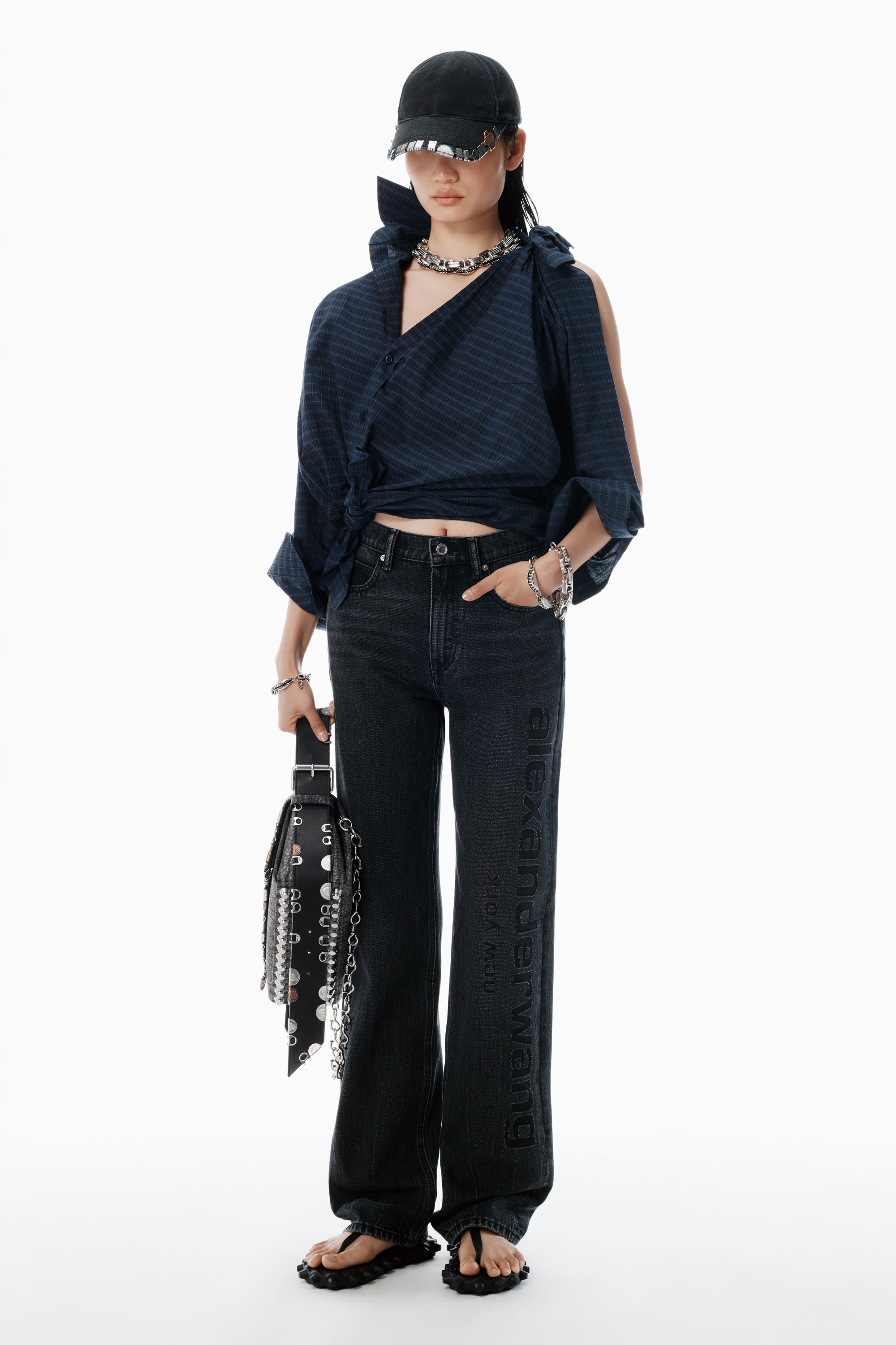 grey logo cutout mid-rise jeans - 2