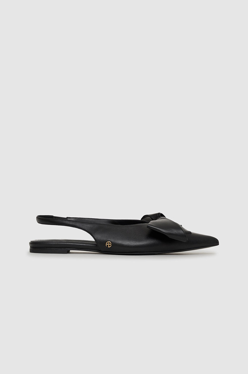 Nina Slingback Flats With Bow - Black 1