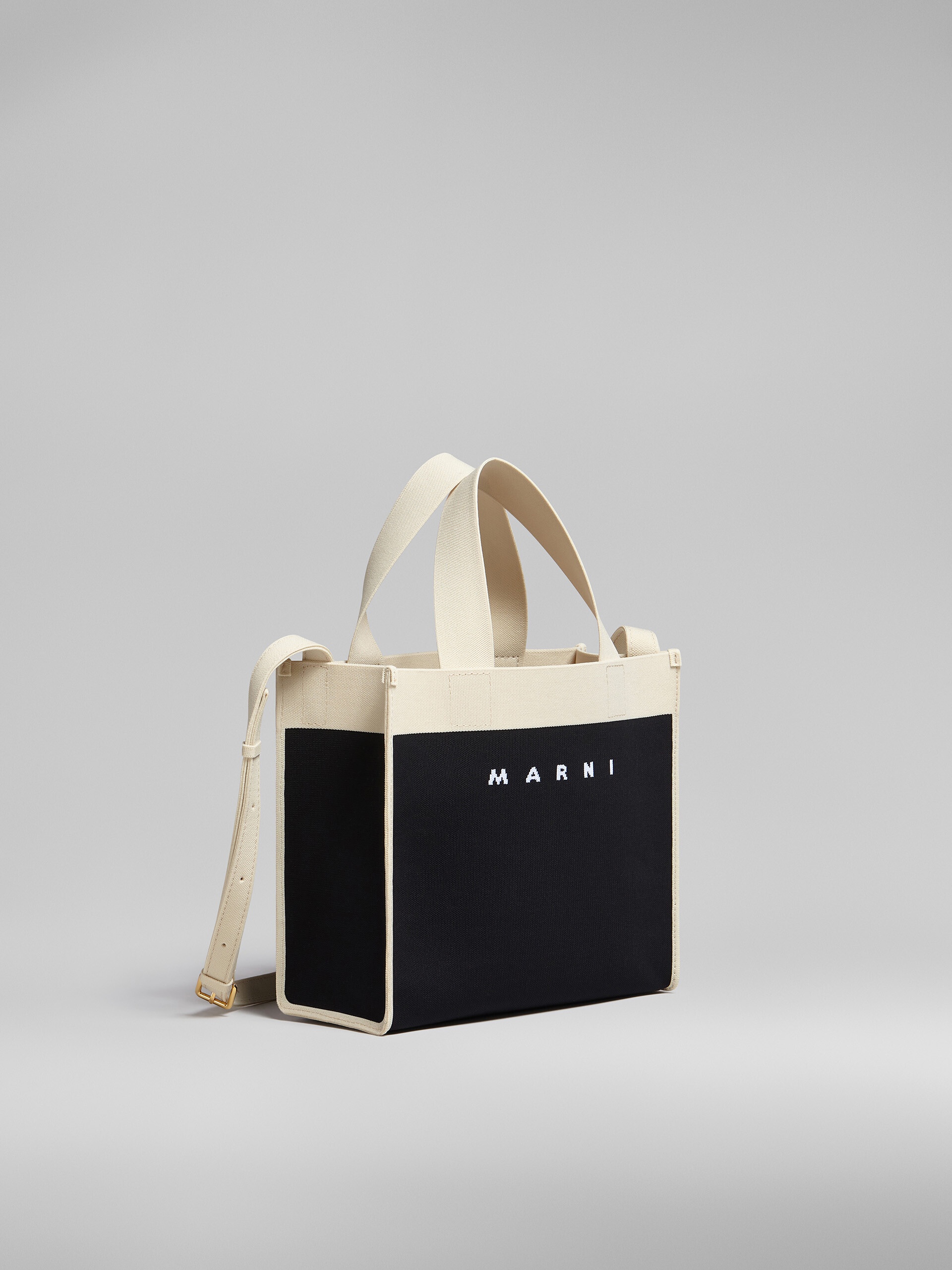 SMALL SHOPPING BAG IN BLACK AND WHITE JACQUARD - 6