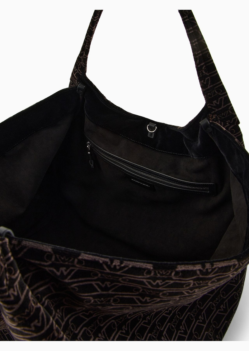 Oversized shopper bag in all-over monogram velvet 4