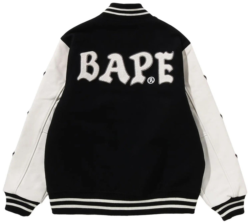 A BATHING APE® A Bathing Ape Relaxed Fit Varsity Jacket 'Black' 1I80-141-001-BLACK outlook