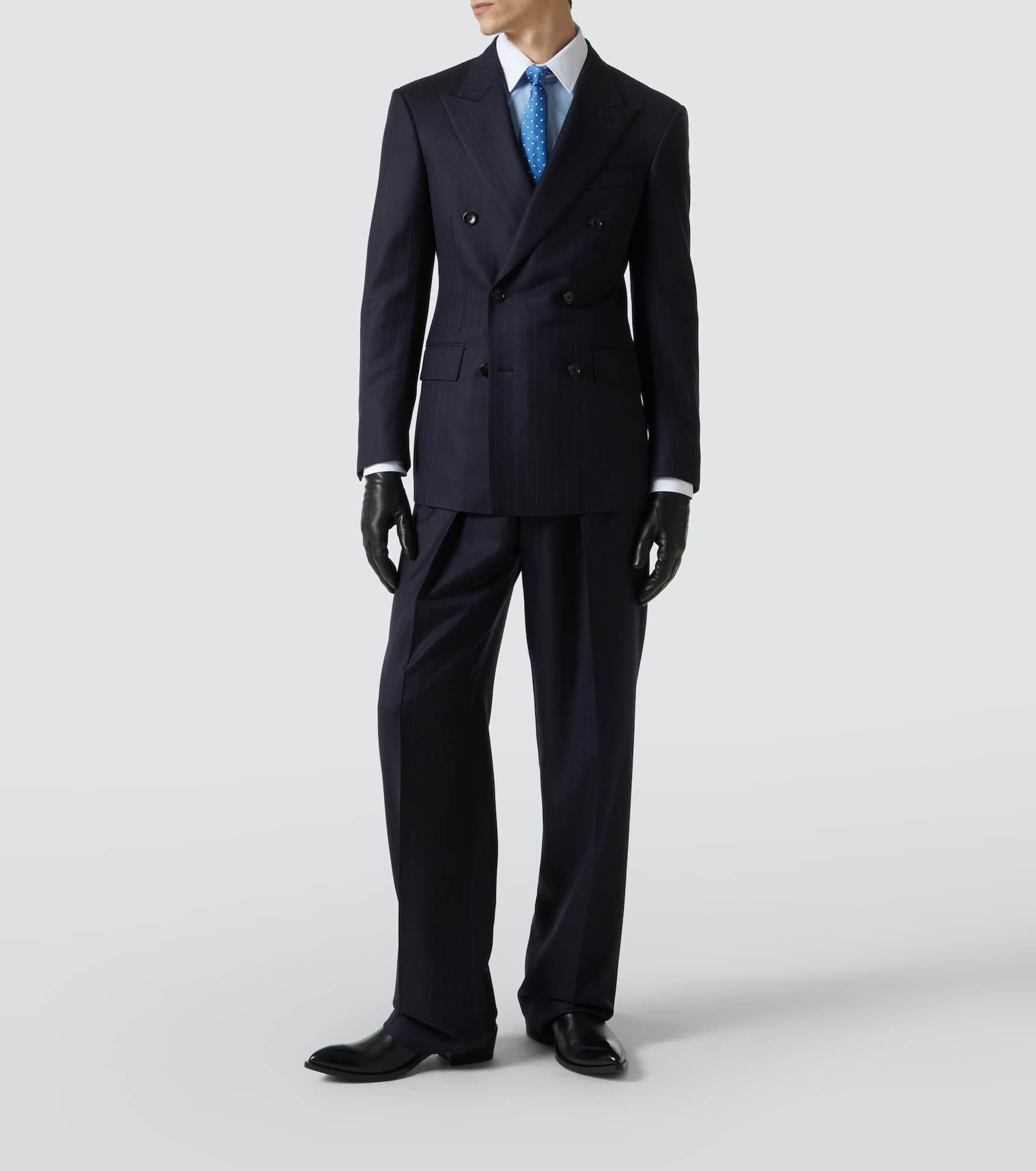 Pinstripe double-breasted wool blazer - 2