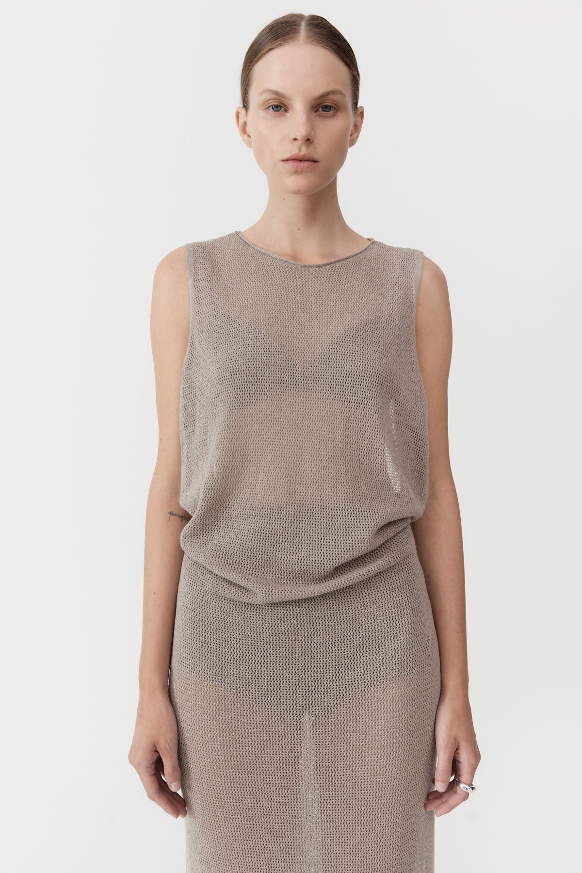 Mesh Tuck Back Maxi Dress - Fog - 4