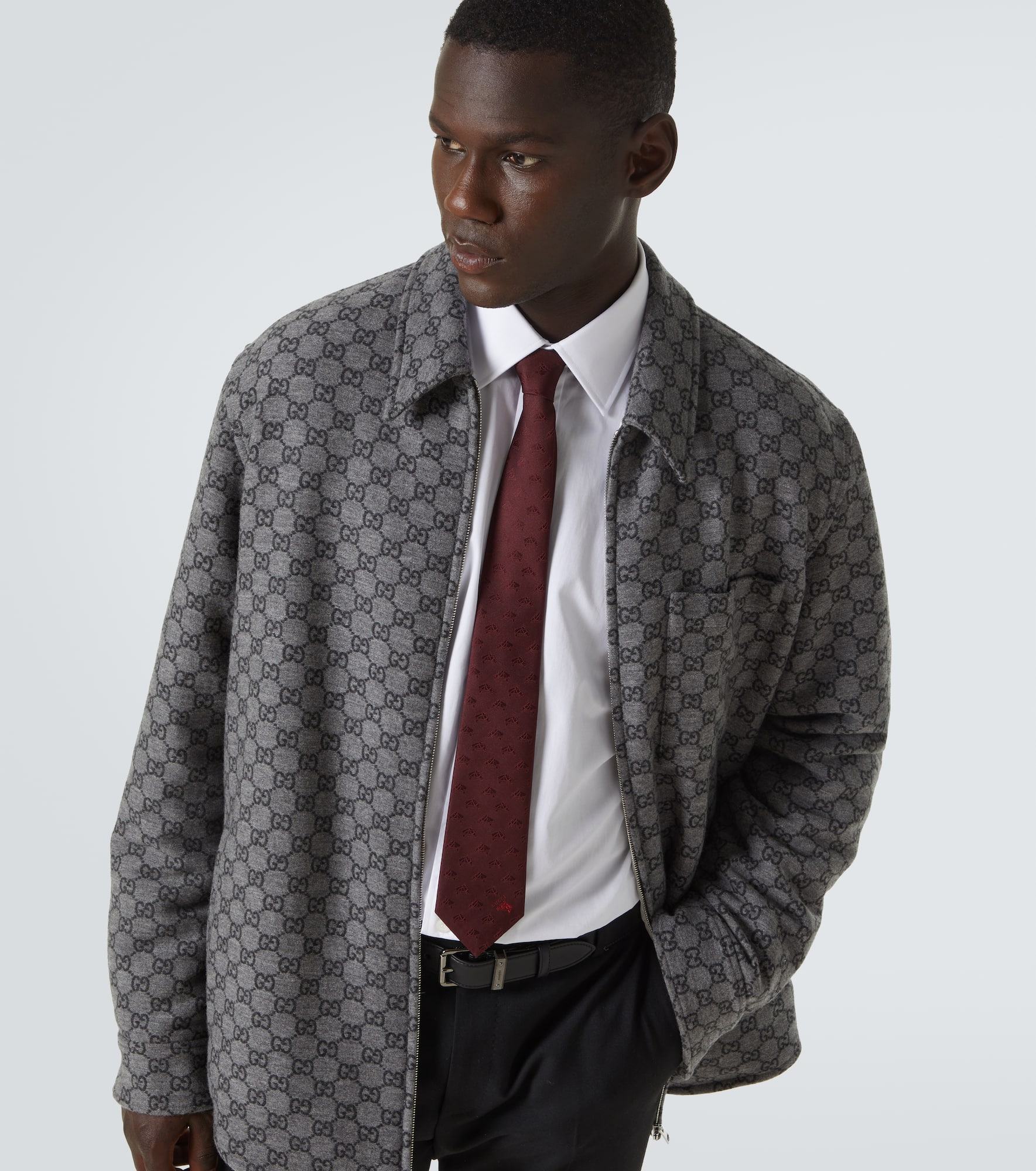 Embroidered logo silk jacquard tie - 3