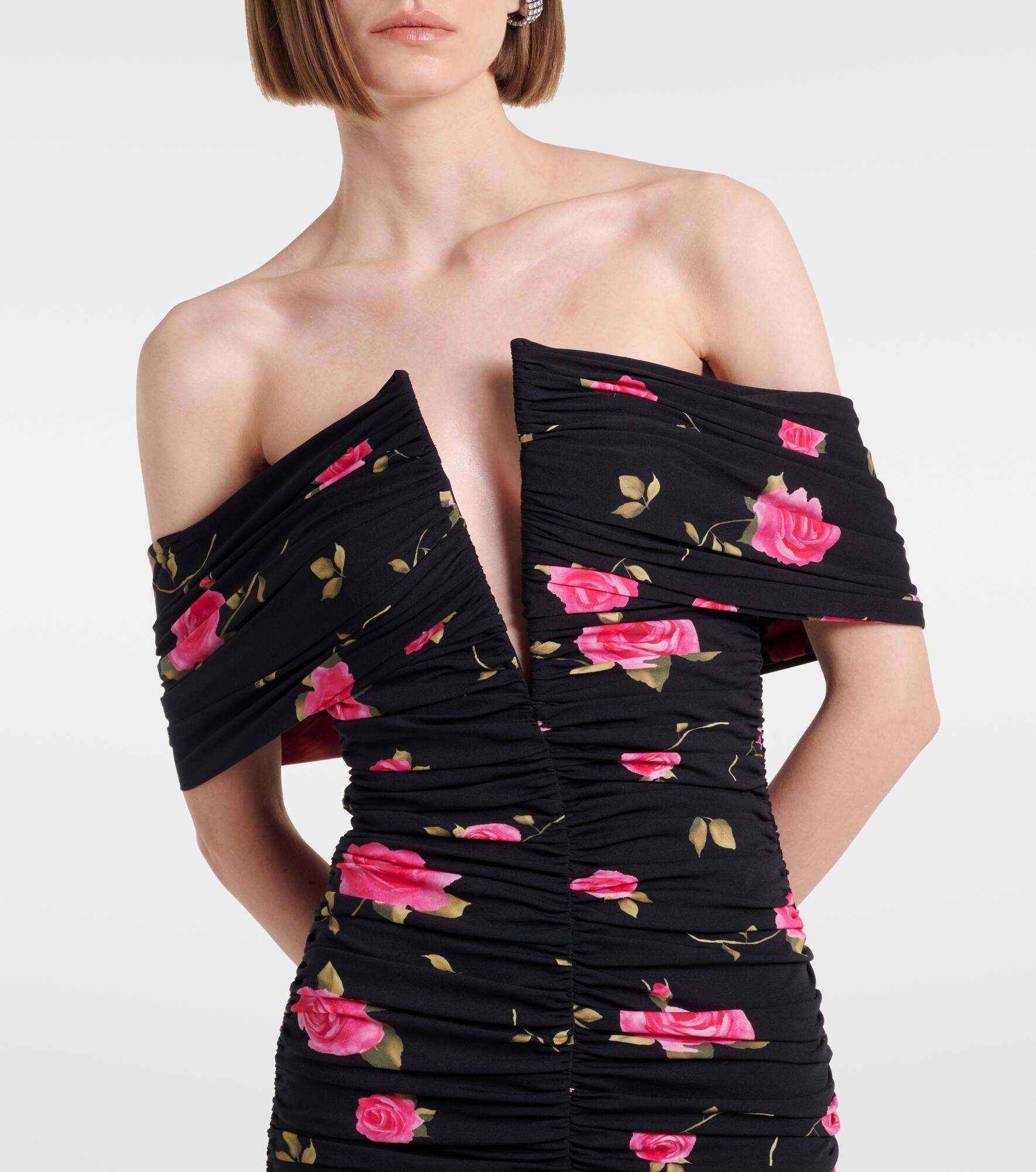Off-shoulder floral ruched minidress - 4