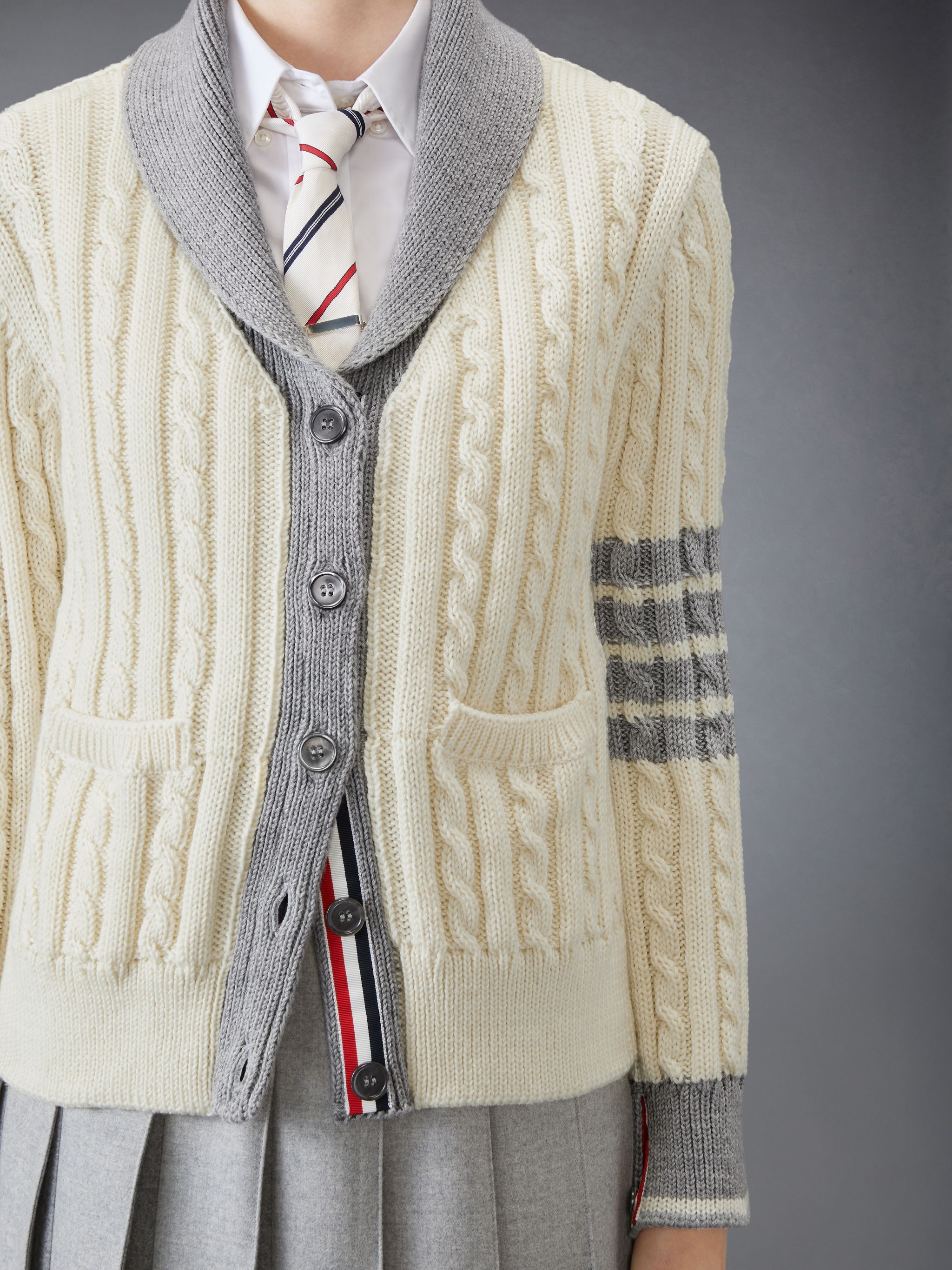 Classic Wool 4-Bar Cable Knit Cardigan - 5