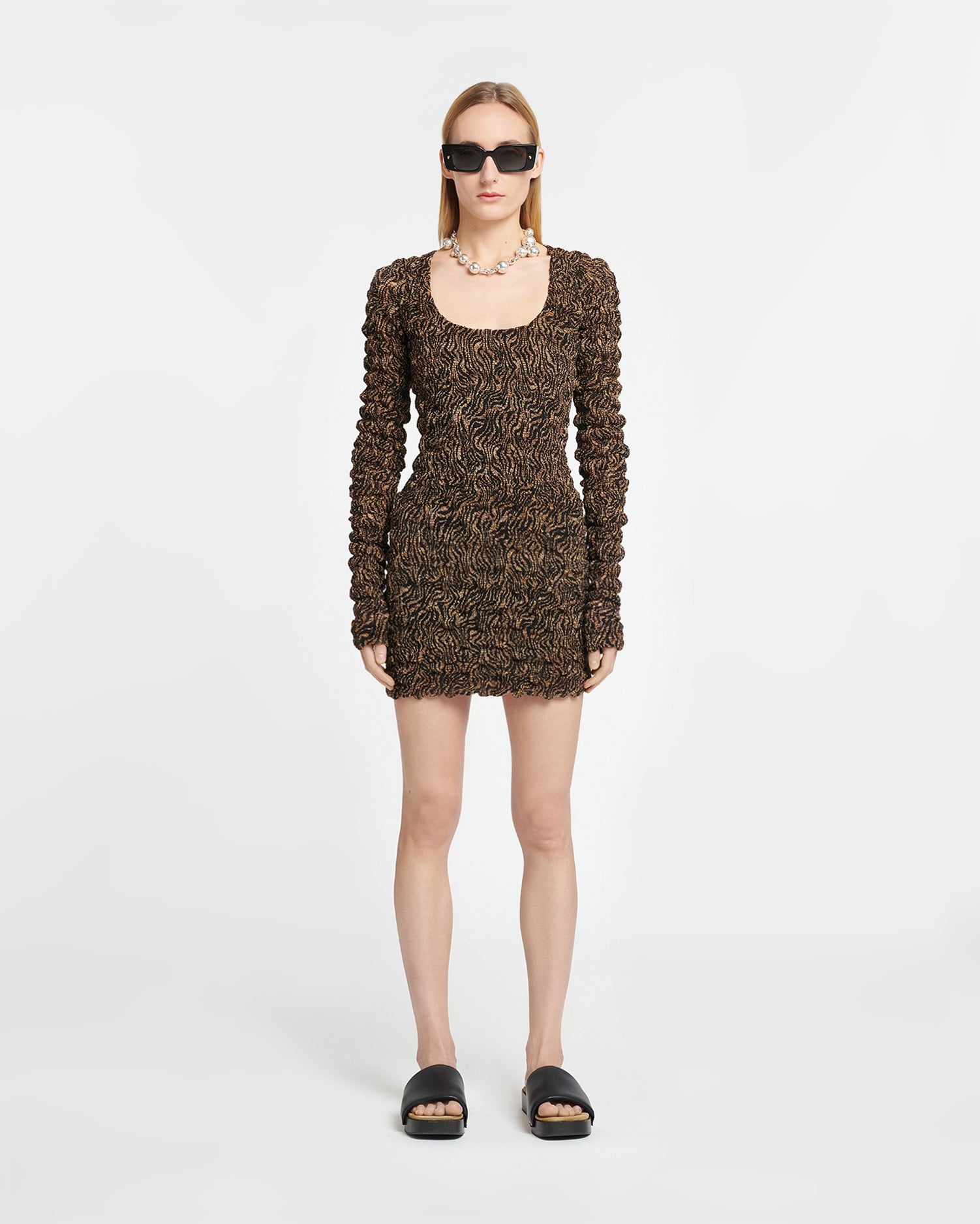 Smocked Chiffon Mini Dress - 2
