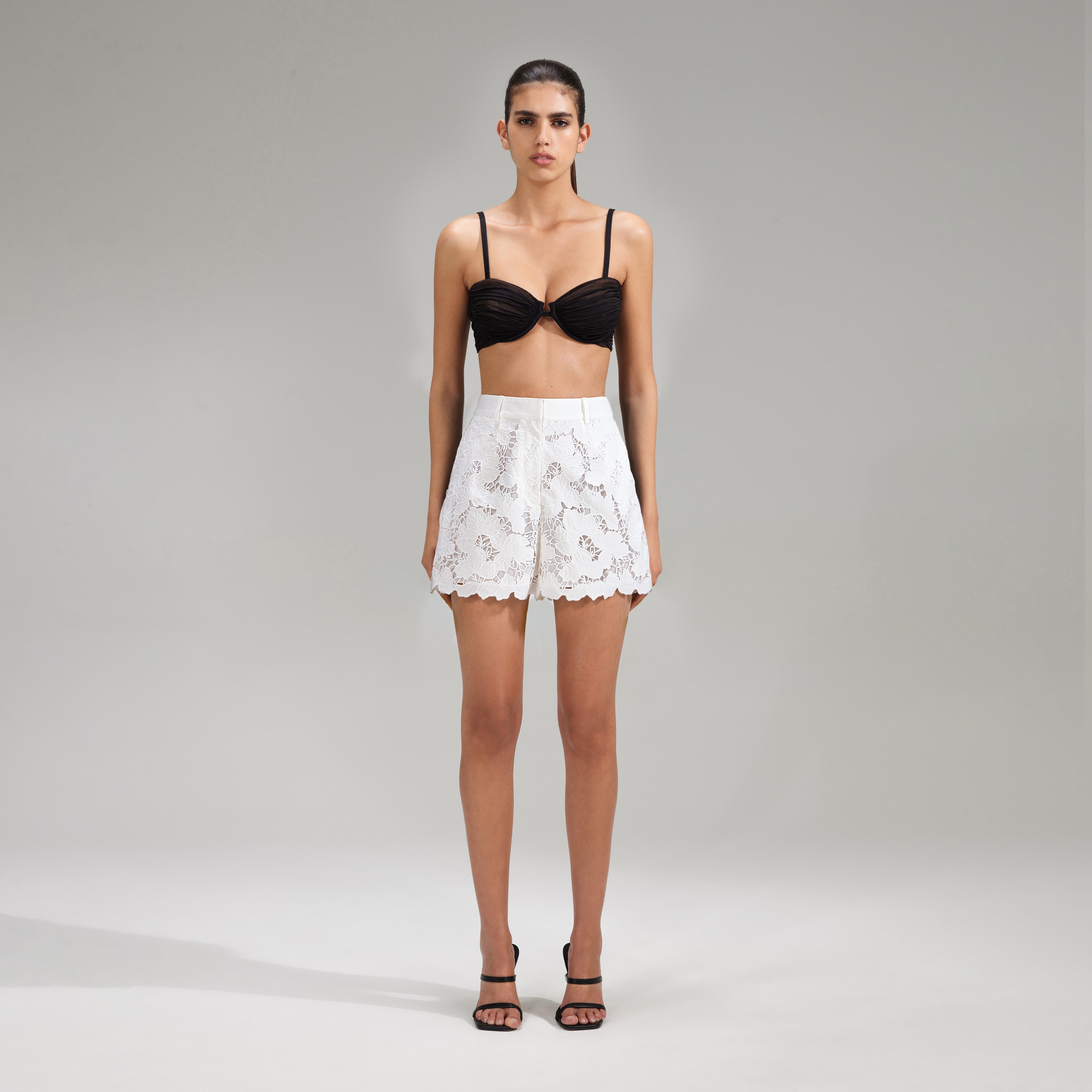 White Cotton Lace Shorts - 1